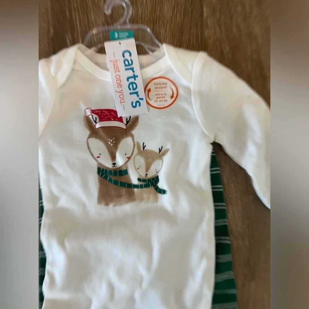 Carters Christmas Deer Baby Onesie and Pant Set 0-3 Month NEW